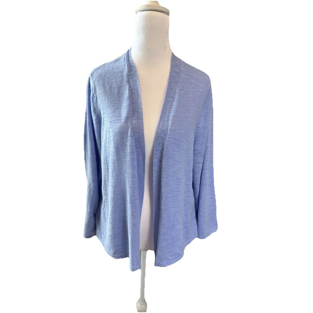 Croft & Barrow Cardigan Plus Size 0X Blue 3/4 Sleeve Open Front Crop